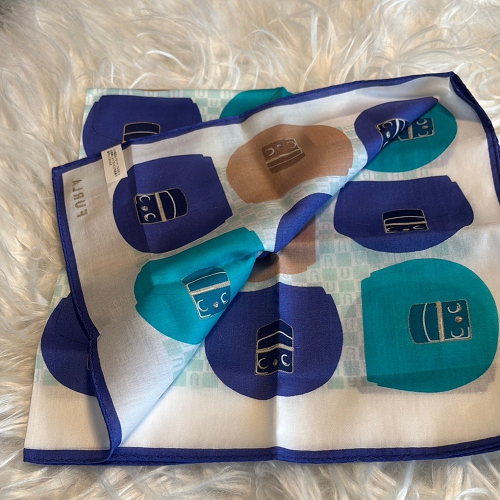 Furla Blue and Brown Patterned Scarf - Picture 3 of 4